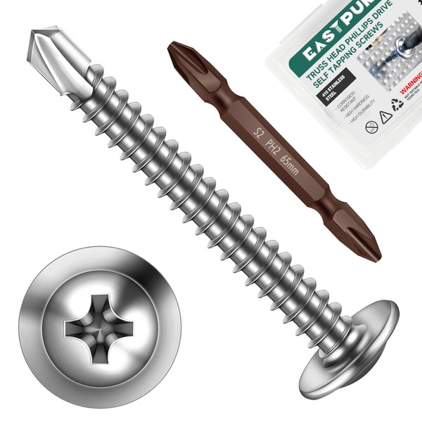 EASTPUK #8 x 1-1/2" Self Tapping Screws for Metal, Truss