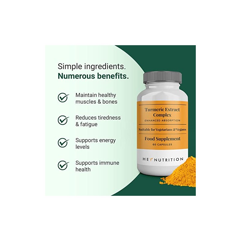 Hey Nutrition Turmeric Extract Complex - Vitamin D3 & C,
