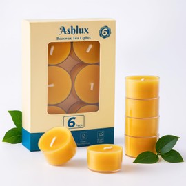 Ashlux Beeswax Tea Lights Candles 6 Pack, 6 Hours Clean Burn