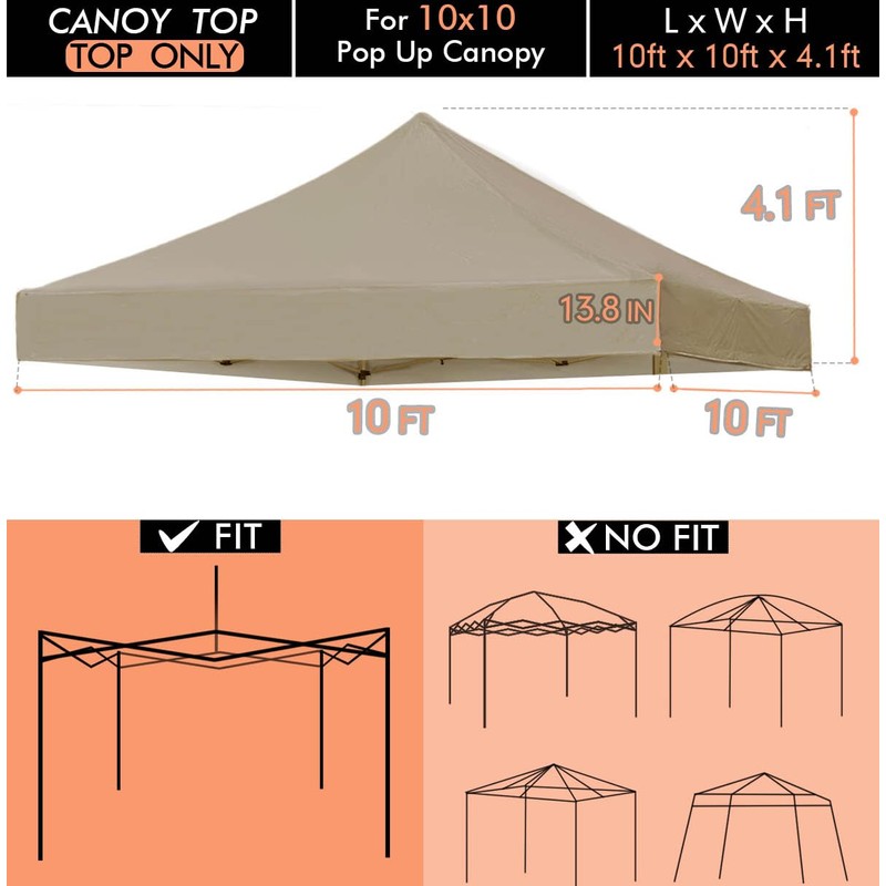 Ontheway 10' x 10' Replacement Canopy Top for Pop Up