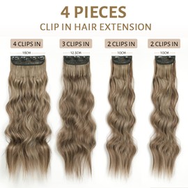 ShowJarlly Clip-In Extensions, 4 Pieces, 60 cm Full Head Hair Extensions with Clips, Synthetic Wavy Hair Extensions, Clip-In Hairpiece for Women