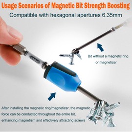 SILHOL 4Piece Screwdriver Head Magnetic Ring, Universal Magnetizer Screw Removable for Hex Screwdriver and Power Bits