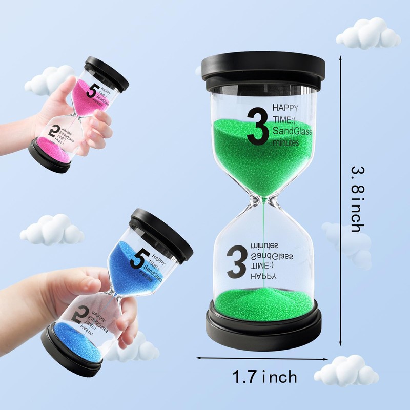 3 Minute Sand Timer for Classroom, Plastic Hourglass Sand Clock,