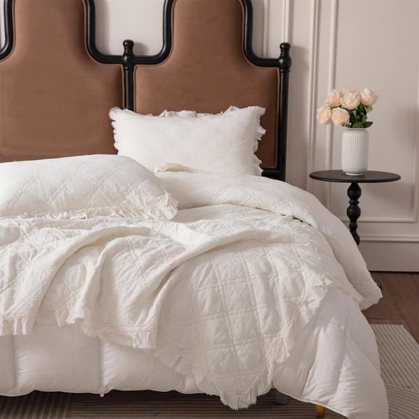 BOV Quilts Queen Size - Stonewashed Fringed Edges Cotton Quilt