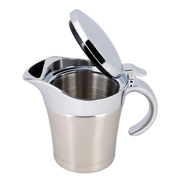Goshyda Gravy Boat, Gravy Boat Made of 304 Stainless Steel with Hinged Lid, Double Insulated Sauce Jug, 450/750 ml, Dishwasher Safe (Small 450 ml)
