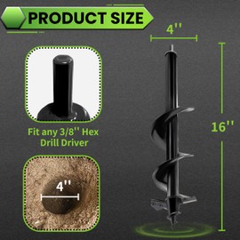 SYITCUN Auger Drill Bit for Planting - 4"X16" Heavy-Duty Post Hole Auger - Auger Post Hole Digger for Fence - 3/8" Hex Drive Drill