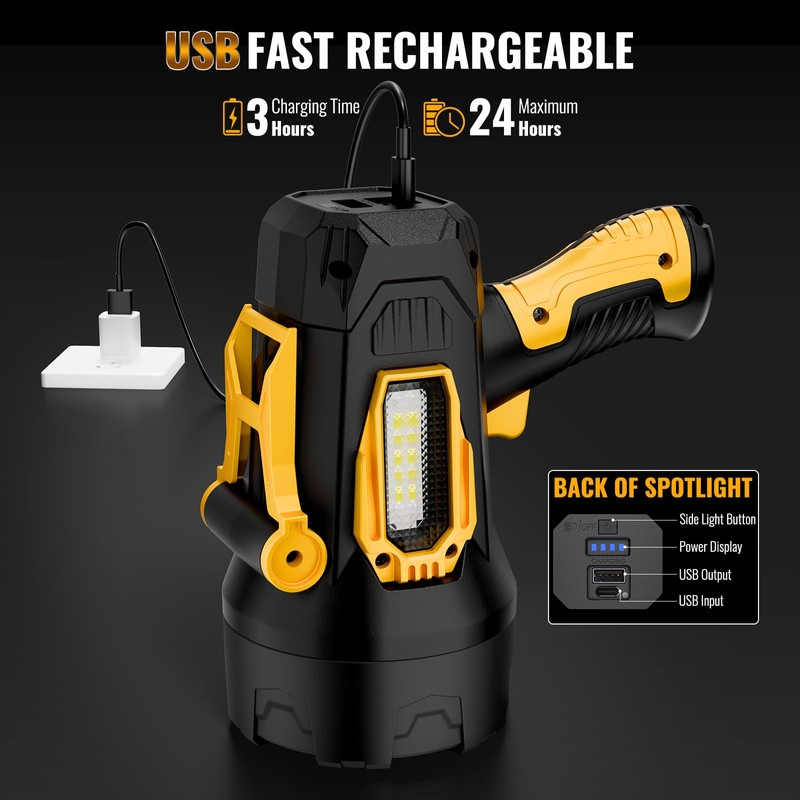 Rechargeable Spotlight, 99000 Lumens Super Bright Led Spotlights Flashlight with