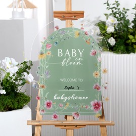 24" x 18" Acrylic Baby Shower Welcome Sign Baby in Bloom Wildflowers Welcome Sign Large Wildflowers Display Stand Decoration for Garden Ceremony Lawn Outdoor Indoor