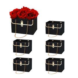 PATIKIL Paper Flower Gift Bags, 6 Pcs Paper Bouquet Flower Gift Bag with Handle Rectangle Metal Chain Tote for Florist Wedding Party Birthdays, Pink