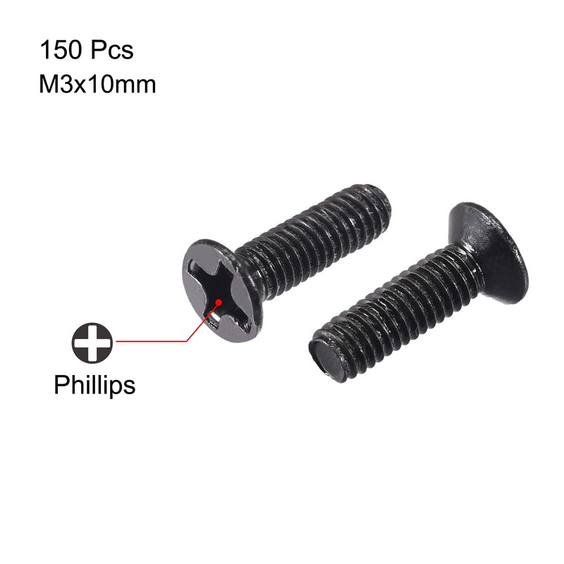 sourcing map M3 x 10mm Phillips Screw Fastener Black for