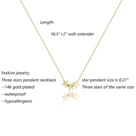 Feskive 14k Gold/Silver Plated Crescent Moon Necklace Tiny Moon and Star Necklace Dainty Sun Leaf Necklace Gold Pendant Necklace for Women Delicate Minimalist Jewelry