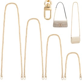 LOVLLE 4 Packs Gold Purse Chain Strap Flat Iron Chains with Metal Buckles for Replacement Shoulder Handbag Crossbody Bag Clutch (15.7'', 23.6'', 35.4'', 47.2 '')