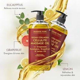 MAJESTIC PURE Majestic Aceite de masaje de celulitis natural puro, mezcla única de aceites esenciales de masaje, mejora la firmeza de la piel, más eficaz que la crema de celulitis, 8 onzas líquidas, Paquete con 2
