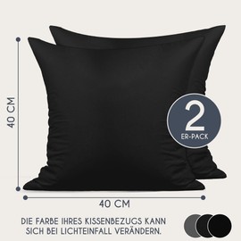 Dreamzie Renforcé Cotton Pillowcase 40 x 40 cm (Set of 2) – Black – Densely Woven with 57 Threads/cm² – Cushion Cover 40 x 40 cm – OEKO-TEX Certified