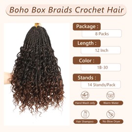 Crochet Box Braids- Boho Box Braids Crochet Braids Hair Bohomian Box Braid Crochet Hair Synthetic Braiding Hair Goddess Box Braids Crochet Hair for Black Women (10(8Packs), 1B/30)