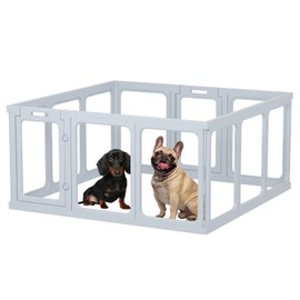 Clear Acrylic Dog Playpen, 23.6" H Transparent Dog Playpens Indoor, Easy Assemble Pet Pen for Puppy/Small Dog/Rabbit/Cat/Pig, Sturdy Plastic Whelping Box Enclosure (12 Planes-17.4 sq.ft, Grey)