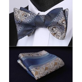 HISDERN Mens Bow Ties Paisley Floral Bow Tie for Men Self Tied Pocket Square Classic Formal Woven Bowties Tuxedo Wedding Bowtie Handkerchief Set