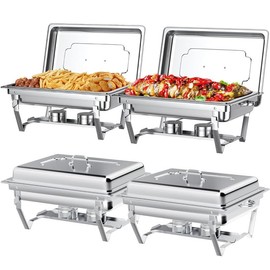 LUOFENGYANG Chafing Dish Buffet Set[4 Pack],8QT Stainless Steel Rectangular Chafers and Dining Buffet Heater Set, Food Warmers for Parties Buffet