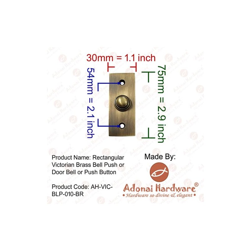 Adonai Hardware Rectangular Victorian Brass Bell Push or Door Bell
