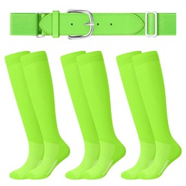 Haysandy Baseball or Softball Sock and Belt Combo Set 3 Football Baseball Socks with Baseball Belt for Youth Adult(Fluorescent Green, Small)