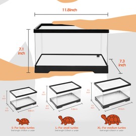 AZV Extra Large Turtle Tank Kit,PC Starter Aquarium,Red Eared Slider Aquatic for Baby Tortoise,Fishes and Amphibians,Include Basking Platform*1,Filter*1,Filter Plates*2,Plants*2,Lamp*1,Bulb*1,Stone*1