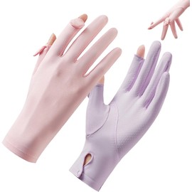 2 PCS Guantes de Protección Solar Mujer,Guantes de Protección UV para Verano,Apertura en 2 Dedos Guantes Antideslizantes Transpirables,para Conducir, Senderismo, Deportes al Aire Libre