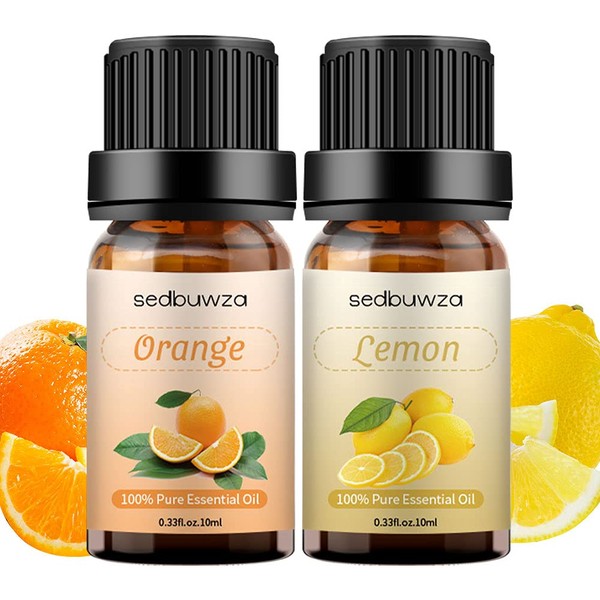Lemon Orange Essential Oil Set, 100% Pure Organic Aromatherapy Oils Gift Set for Diffuser, Massage, Soap, Candle Making - 2 x 10ml