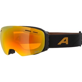 ALPINA Granby Q-Lite Mirrored, Contrast-Enhancing Ski Goggles with 100% UV Protection for Adults, Matte Black/Gold, One Size