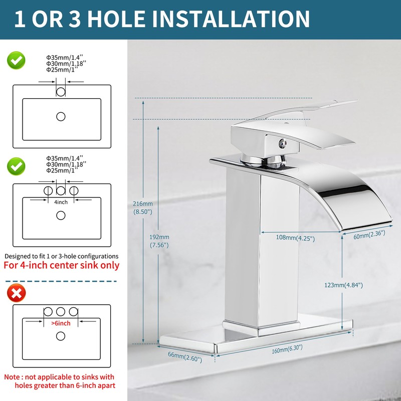 sagetta Waterfall Bathroom Sink Faucet Single Hole Faucet with Three