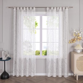 HeichkelL Curtain with Loops, White Curtain Living Room Transparent Tab-Top Curtains Burnout Window Blinds Balcony Door Curtain 1 Piece 245 cm x 140 cm (H x W)