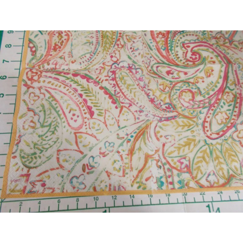 Caspari Two Decorative Luncheon Napkins for Decoupage "Painted Paisley Gold