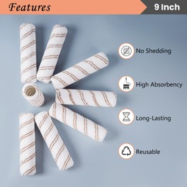 Mister Rui Paint Roller Sleeve 9 Inch (230MM), Microfiber Paint Roller Cover, Large Paint Roller for Painting on Smooth and Semi-Rough Surfaces, Pack of 6 Microfibre Roller Sleeves