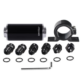 JGhyperX Inline Fuel Filter 100 Micron with 6AN 8AN 10AN Adapter&Bracket Clamp 50MM Universal (1004 Black)