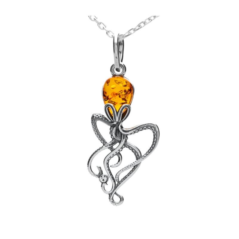 Milena Necklace Amber Silver Octopus Medium