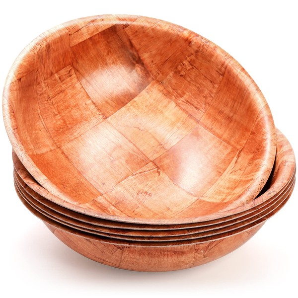 Elsjoy 6 Pack 10 Inch Wooden Woven Salad Bowl, Unbreakable