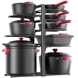MUDEELA Pots and Pans Organizer under Cabinet, 21" Height Heavy Duty Adjustable Pot Pan Organizers inside Cabinet, 8-Tier Kitchen Cabinet Organizers and Storage for Big Stockpots, Heavy Cookware