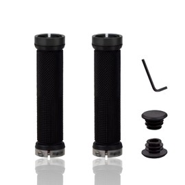 2 Bike Handlebar Grips, Handlebar Grips with Double Aluminum Alloy Locking Rings, Non-Slip Rubber for Mountain, Road & Folding Bikes (Black)