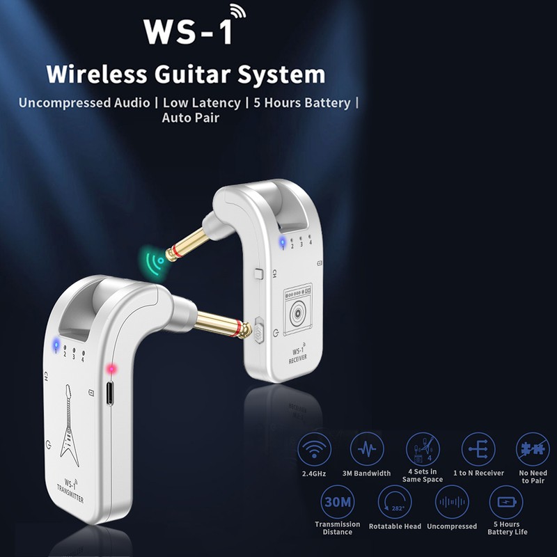 WS-1 2.4GHz Wireless Guitar System Rechargeable Audio Transmitter and Receiver