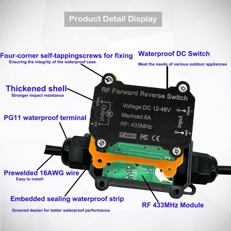 Meskliu Wireless Winch Remote Forward Reverse Switch,Waterproof DC12V/24V/48V 8A Relay