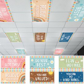 6 Pcs Fluorescent Light Covers with 60 Magnets Decorative for Classroom Ceiling Lights 4 x 2 Feet Magnetic Light Cover Filter Easy Install for Office Hospital Home Ceiling Supplies (Boho)