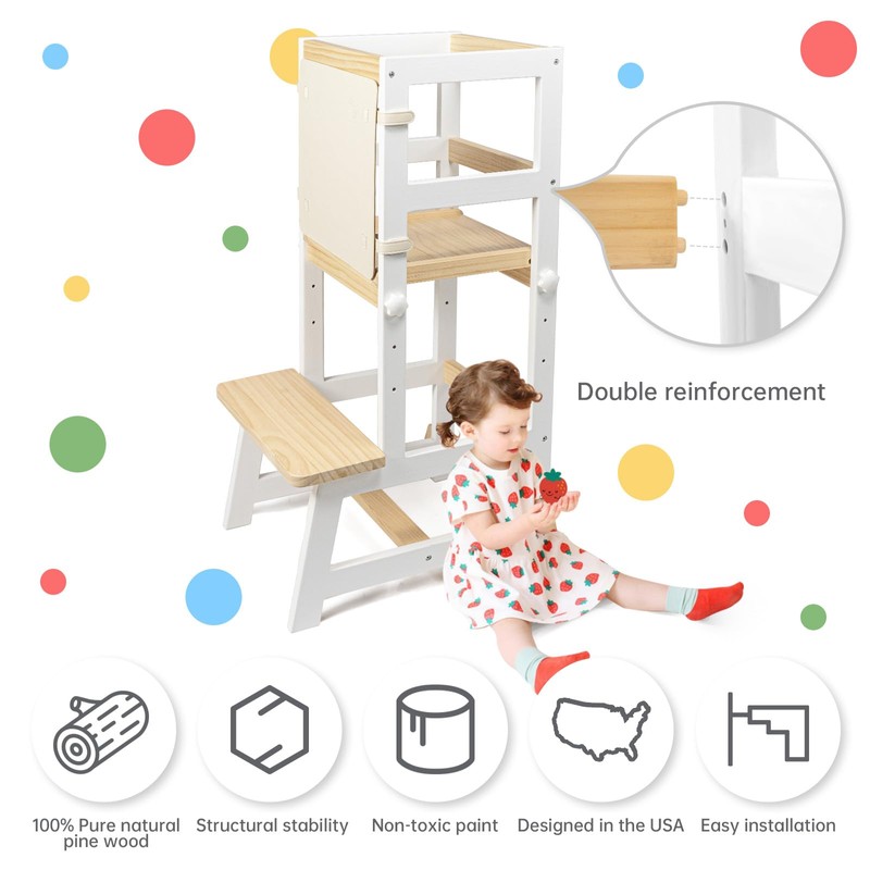 WOOD CITY Kitchen Stool Helper for Kids with Non-Slip Mat,