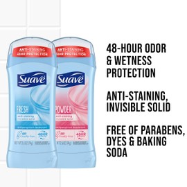 Suave Suave Deodorant Women, Antiperspirant, Powder and Fresh Bundle, 48-Hour Odor & Wetness Protection, with Essential Oils, anti-staining, no baking soda Bundle 4 x 2.6 oz