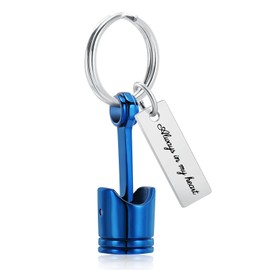 memorial jewelry Car Part Cremation Urn Keychain for Ashes for Men Motor Piston Ash Keepsake, Stainless Steel, No gemstone.