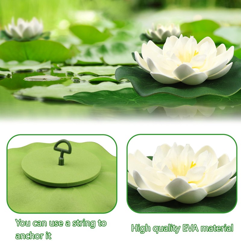 QUOZUO 12pcs Artificial Floating Foam Lotus Flowers with Lily Pads,