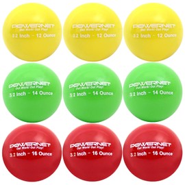 PowerNet 3.2" Weighted Hitting Batting Progressive Training Balls (9 Pack) | Build Strength and Muscle | Improve Form | Softball Size | Enhance Hand-Eye Coordination (LITE Pack | 12, 14, 16 Ounces)