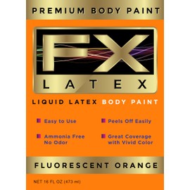 Liquid Latex - Face and Body Paint, Ammonia Free, Easy On and Off, Cosplay Makeup, Create Professional Monster, Zombie Arts 16 Oz (Fluorescent Orange)