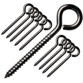 Muzata 10 Pack Black Screw Eye Hooks 3.3 Inch Stainless Steel Eye Screws for Wood M6 Heavy Duty Eyelet Hooks Securing Cables Wire Self Tapping Indoor Outdoor CR18