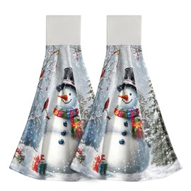 Giwawa 2PCs Snowman Kitchen Hanging Towel Christmas Winter Snow Trees Hand Tie Towel with Loop & Hook Xmas Present Soft Absorbent Dish Tea Bar Towel Washcloth for Bathroom Laundry Room Tabletop Decor