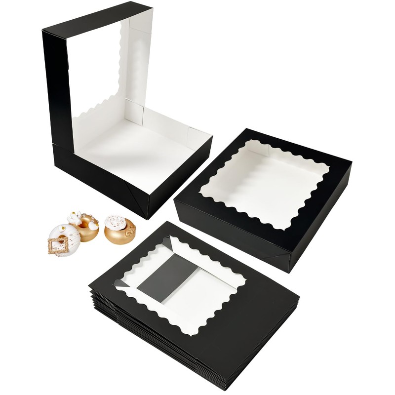 Bakepacker 36pcs Black Pie Boxes 9x9x2.5 inches Easy Assemble Macaroon
