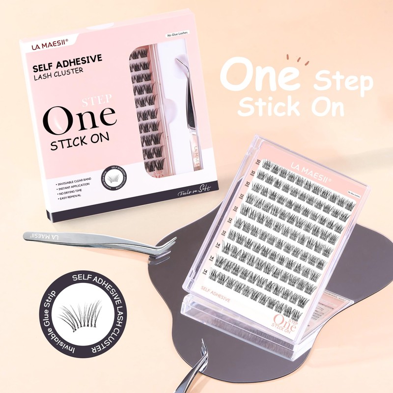 Self Adhesive Eyelashes, 112Pcs Clear Band Lash Clusters, Wipsy Pre-Glued